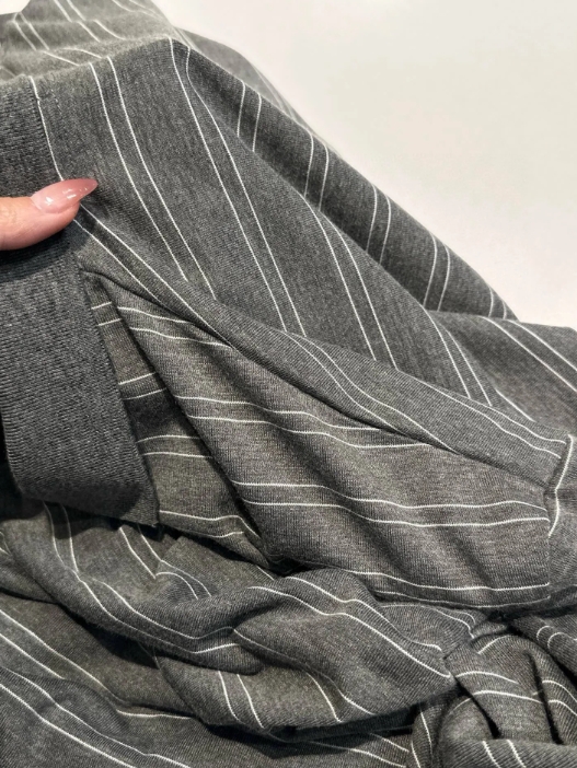 MIU25SS Grey Stripe Lapel Long Sleeve T-Shirt