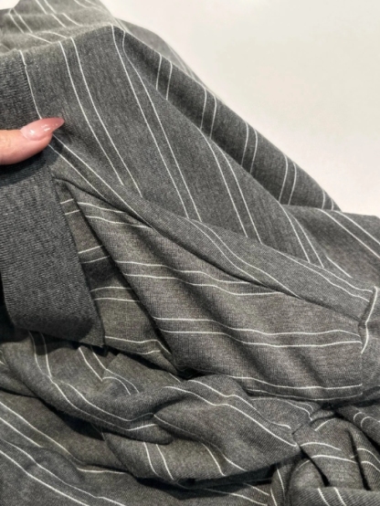 MIU25SS Grey Stripe Lapel Long Sleeve T-Shirt