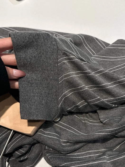 MIU25SS Grey Stripe Lapel Long Sleeve T-Shirt