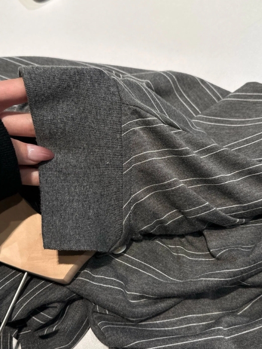 MIU25SS Grey Stripe Lapel Long Sleeve T-Shirt