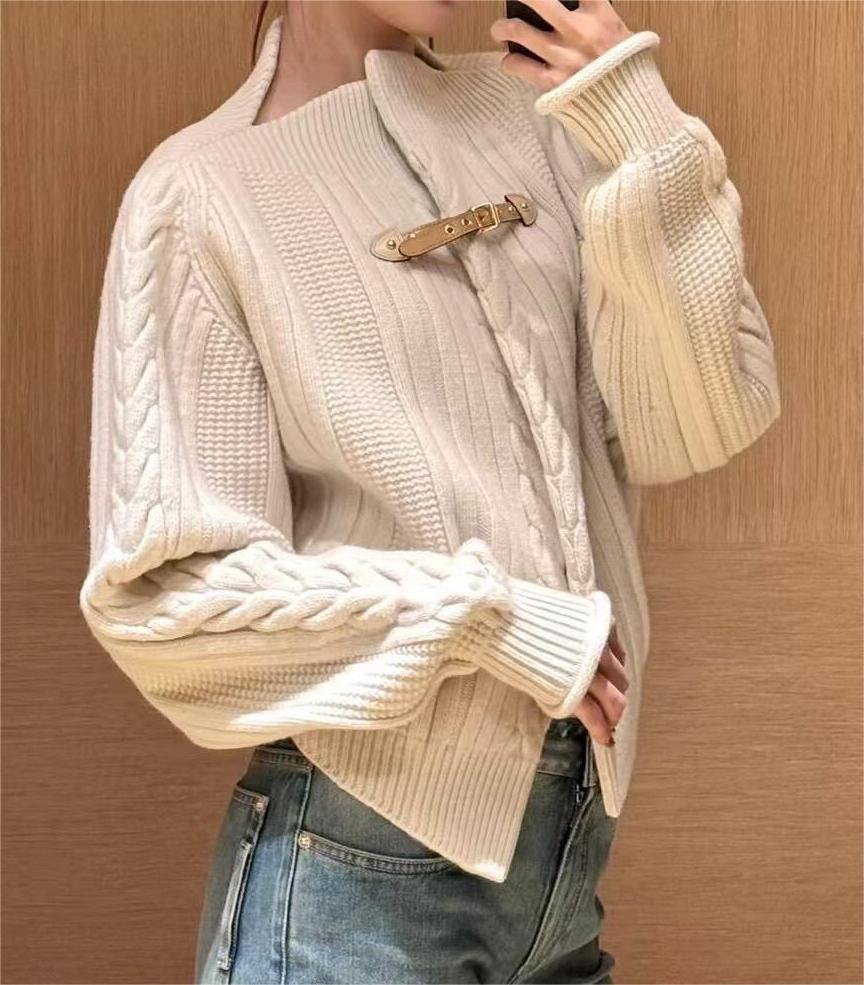 Louis Vuit25SS Belt Buckle Simple Knit Cardigan