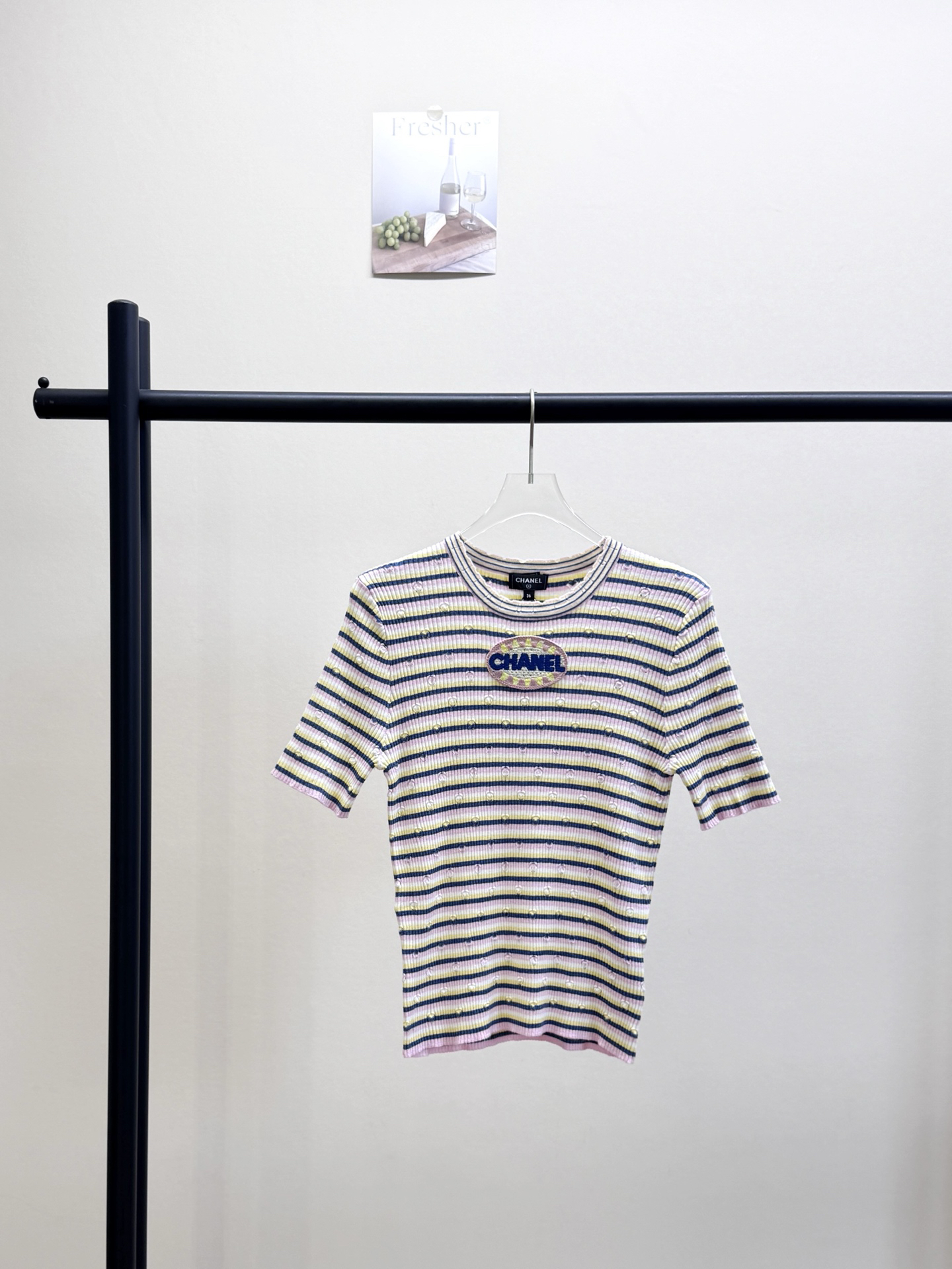 CHANE25SS Round Neck Slim Knit Short Sleeve Top