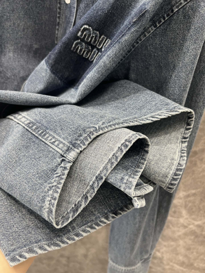 MIU25SS distressed washed denim shirt jacket