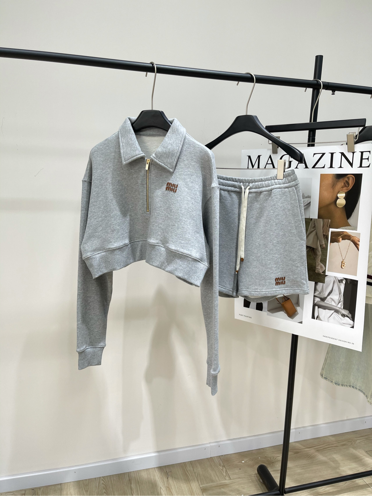 Miu Light Gray Leather Curry Monogram Set