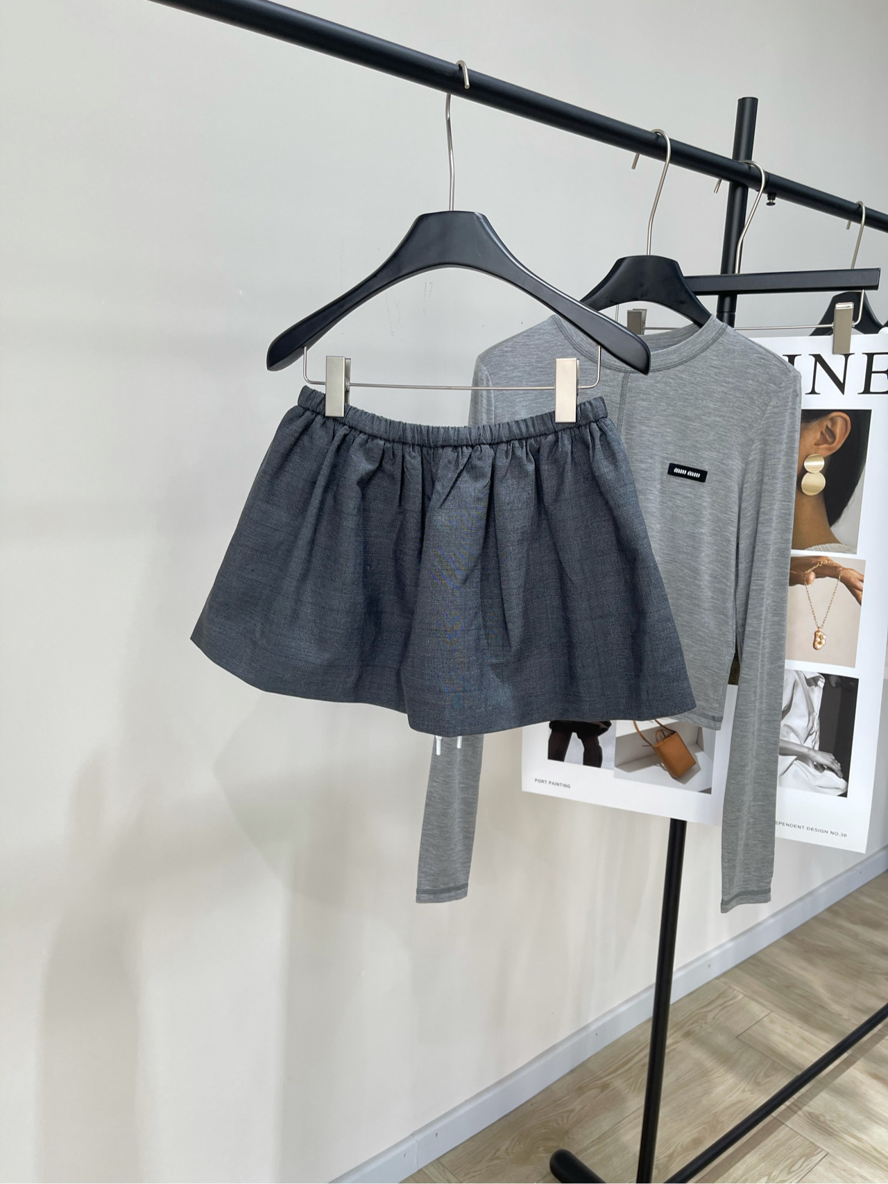 Miu Gray Checkered Shorts