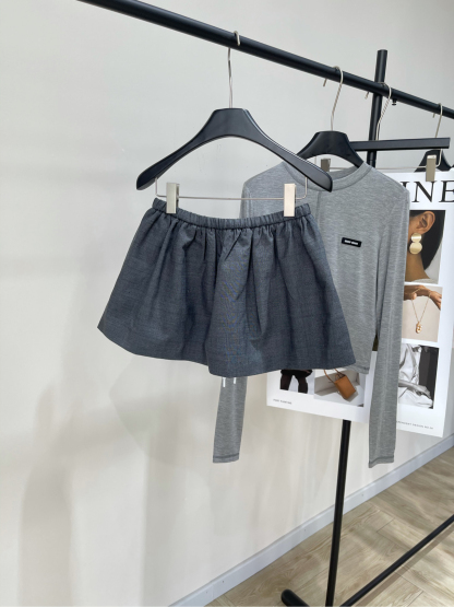 Miu Gray Checkered Shorts