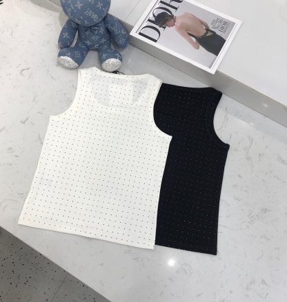 CHANE25SS hot diamond metal button double c letter sleeveless vest