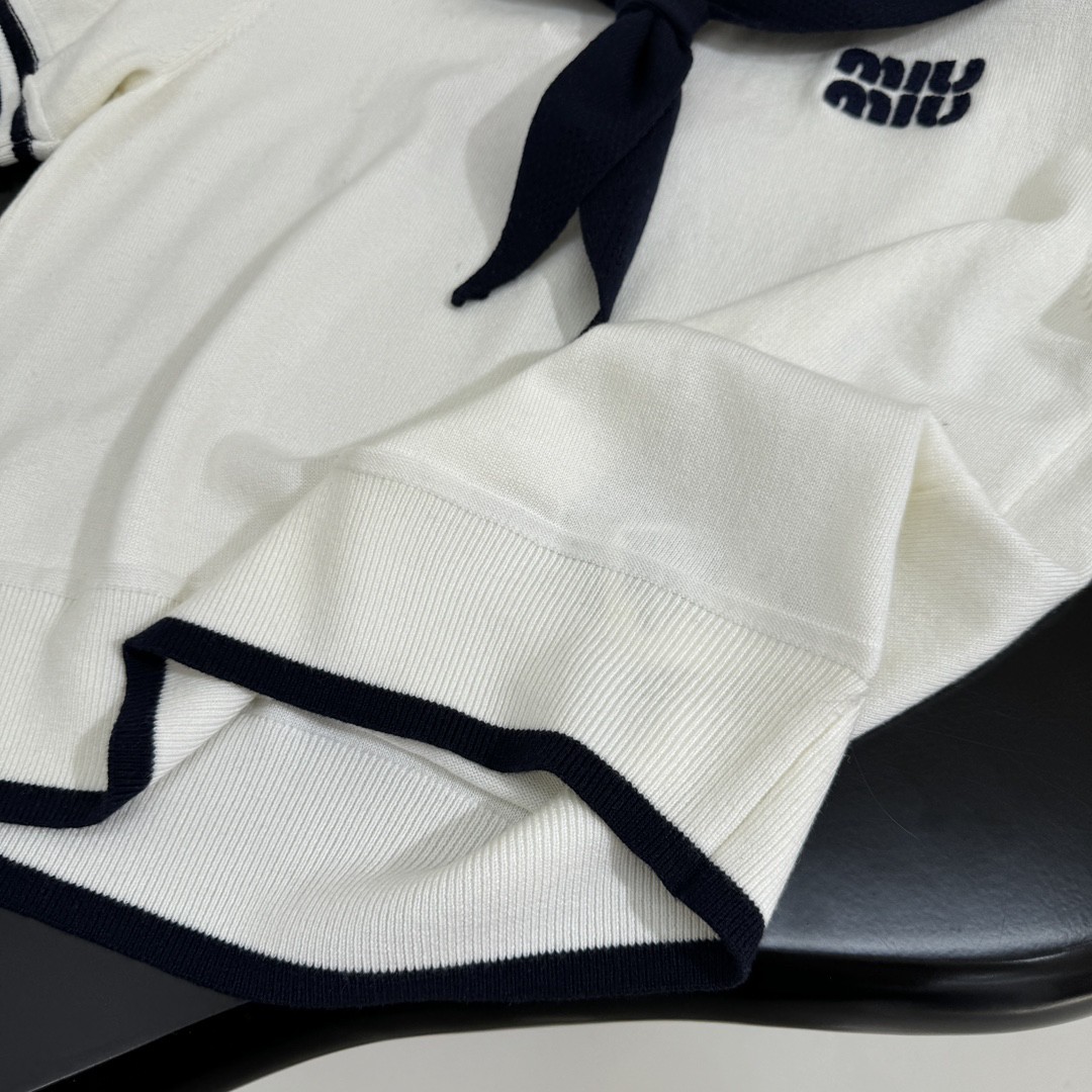 Navy Collar Wool Patchwork Polo Shirt