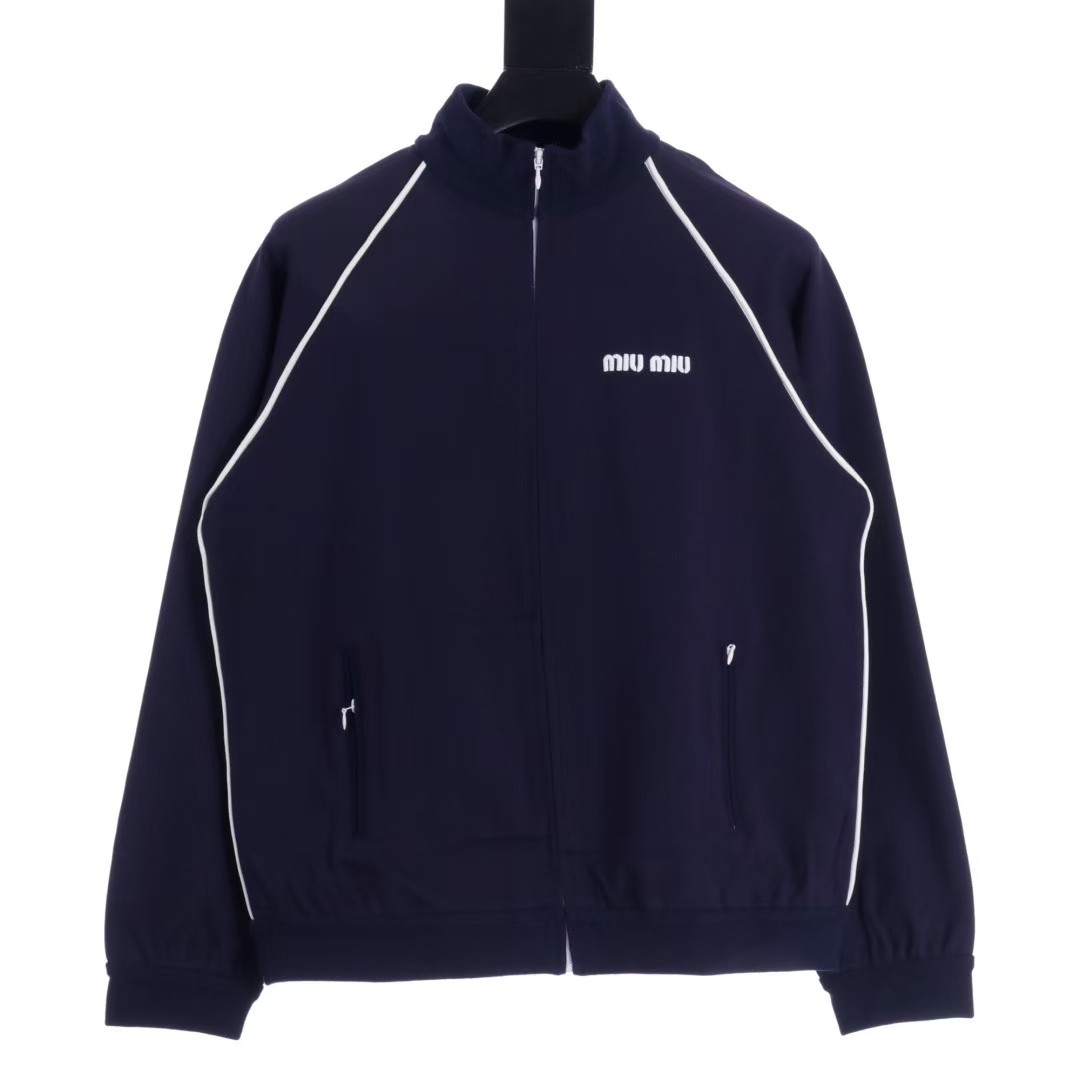 Miu Nylon Fleece Stand-Up Jacket Coat