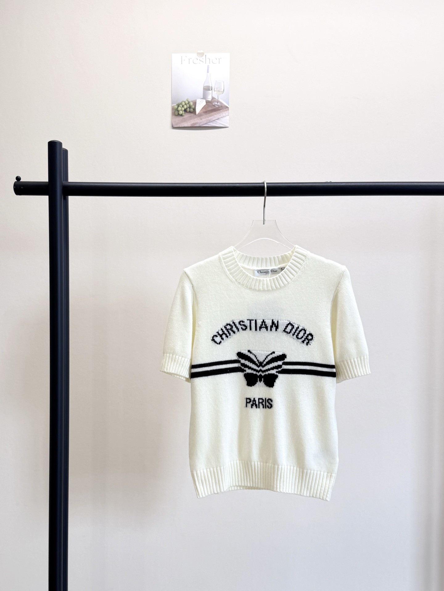 CD New Embroidered Butterfly Clash Color Knit Short Sleeve