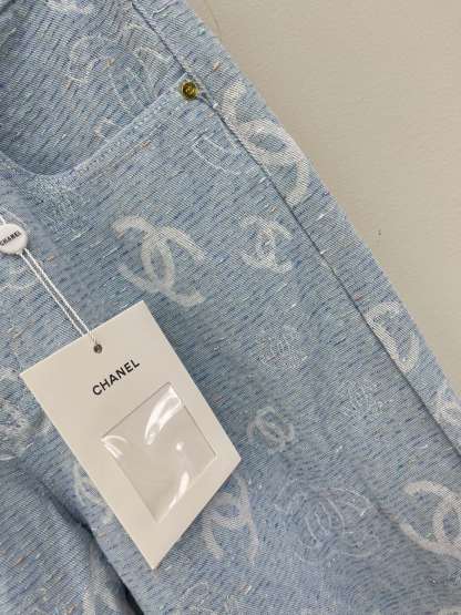 CHANE25SS heavy jacquard denim trousers