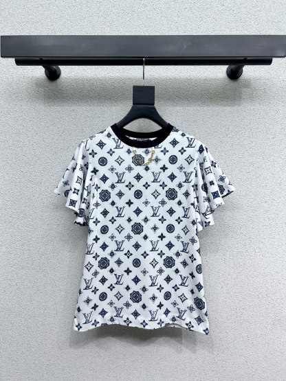 Louis Vuit25SS Bat Trimmed Design Vintage Short Sleeve T-Shirt