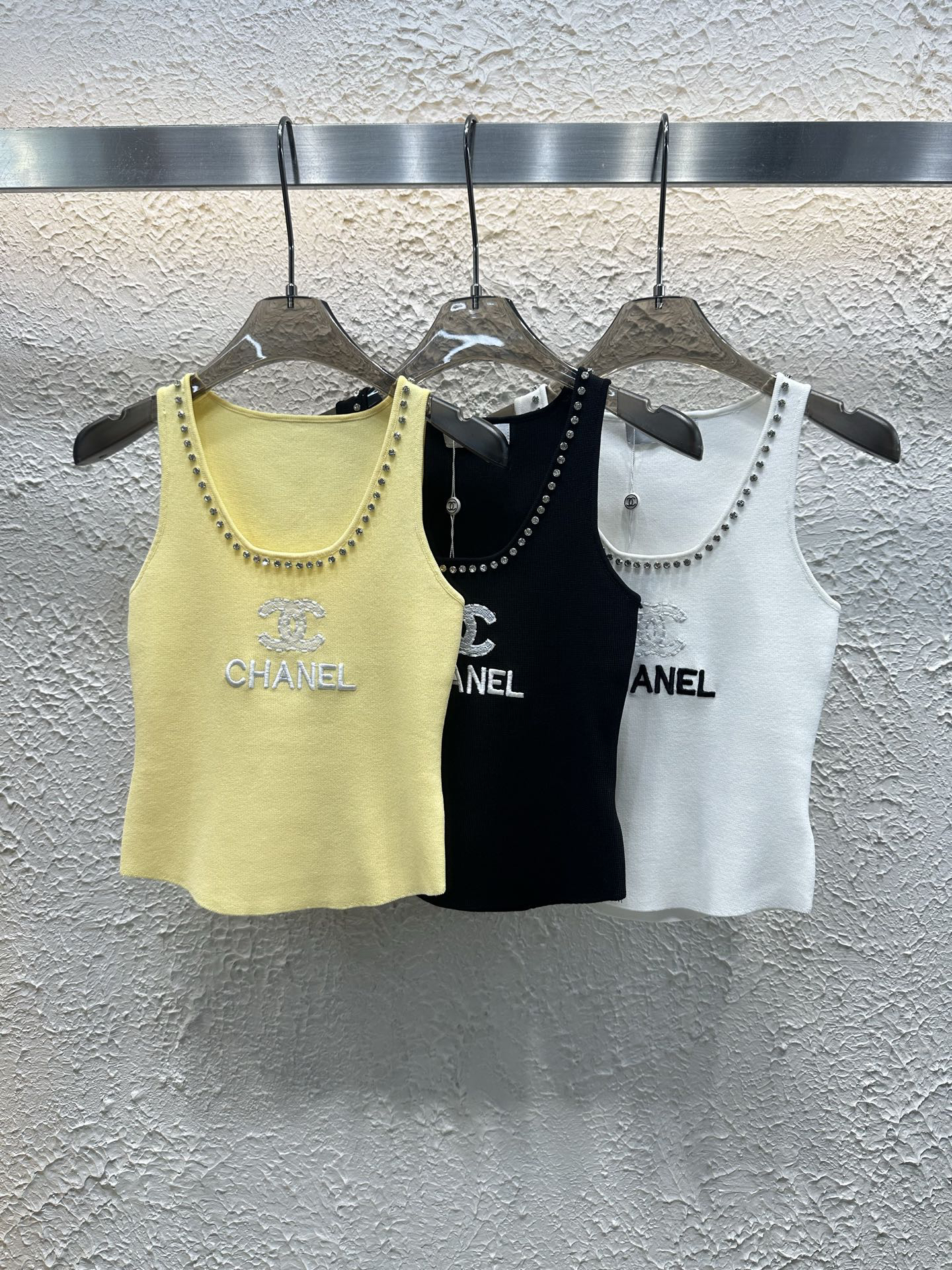 CHANE25SS Heavy Diamante Embroidery Monogram Vest