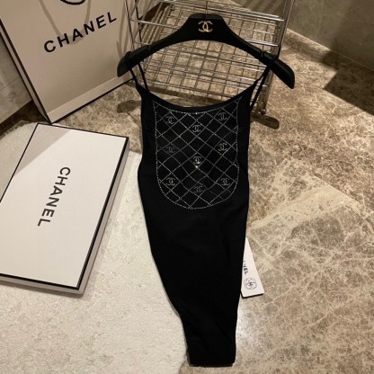 Chnel Rhinestone One-piece Swimsuit