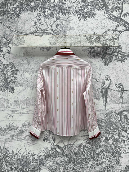 GUCC25SS Striped Saddle Button Pattern Lapel Shirt