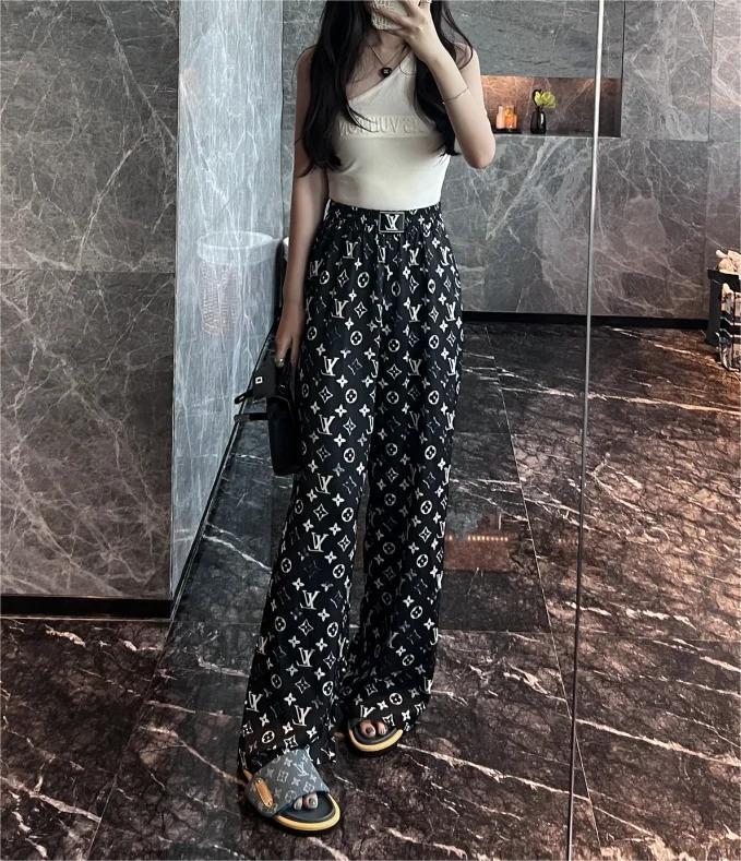 LU Classic Old Flower Print Casual Straight Leg Pants Trousers