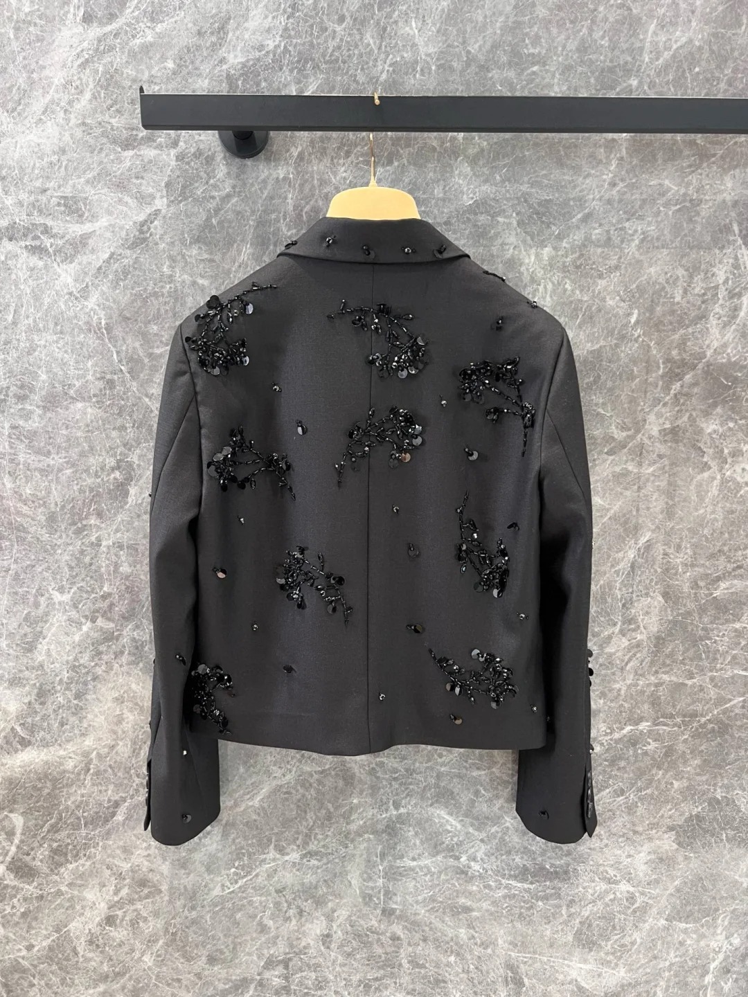 MIU short blazer with handmade shimmering beadwork embroidery