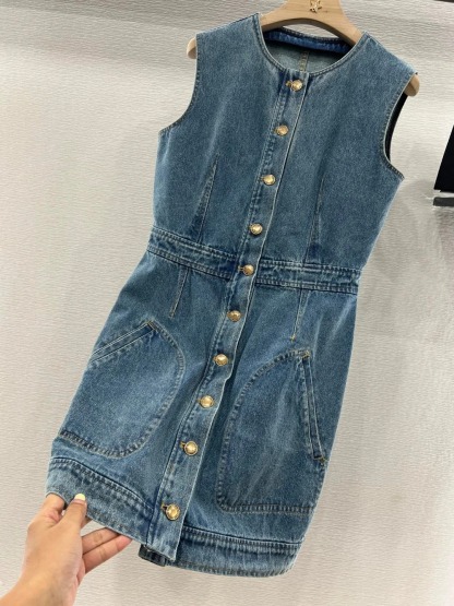 Louis Vuit25SS Sleeveless Vintage Denim Dress