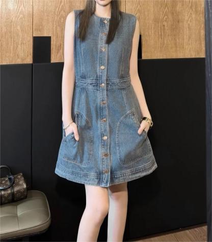Louis Vuit25SS Sleeveless Vintage Denim Dress