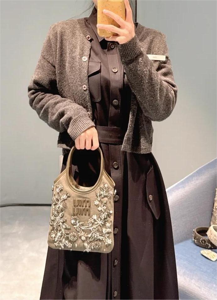 MIU Hand Embroidered Beaded Diamond Tote Bag