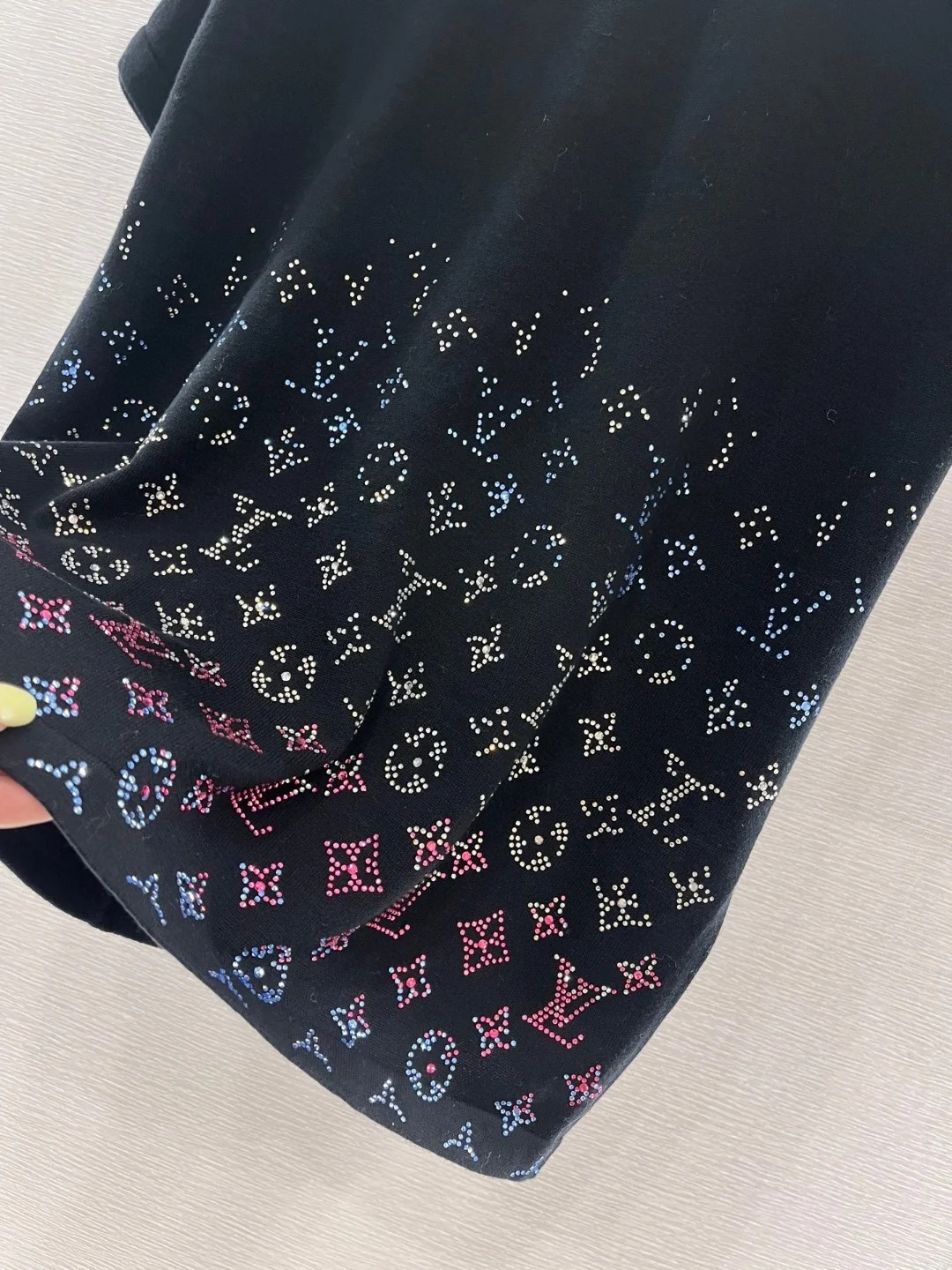 Louis Vuit25SS rhinestone trompe l'oeil jersey t-shirt