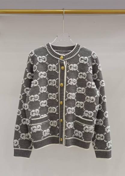 GG Round neck double G letter thick wool cardigan