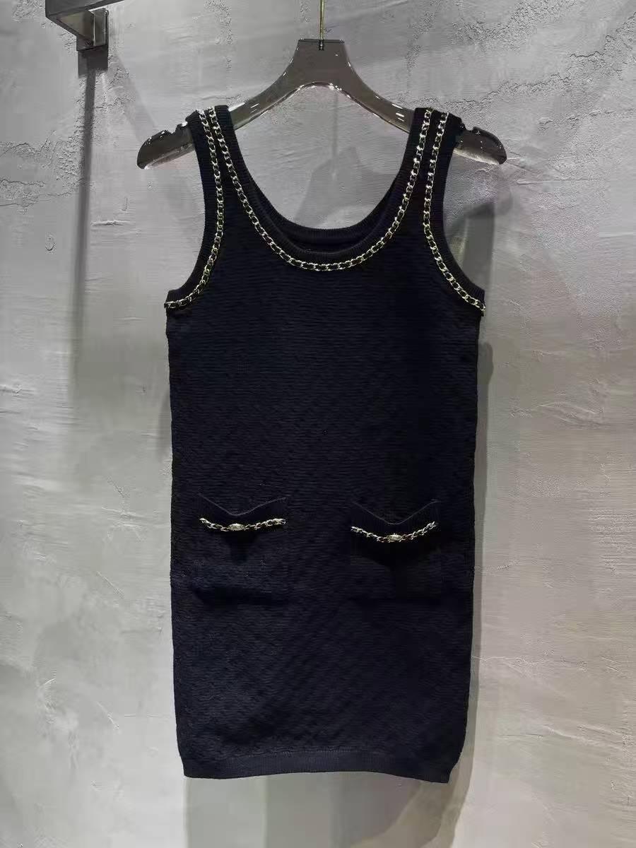 CC Black gold leather chain dress