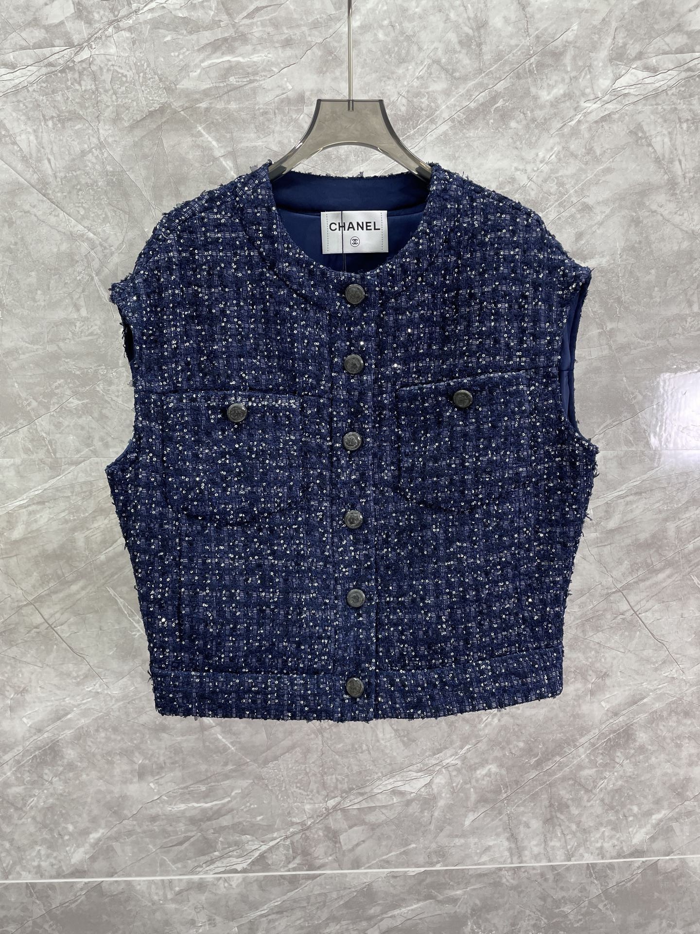 CC 25SS Blue single breasted coarse tweed vest