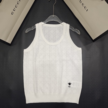 DIO25SS Embroidered Cutout Knit Crew Neck Vest
