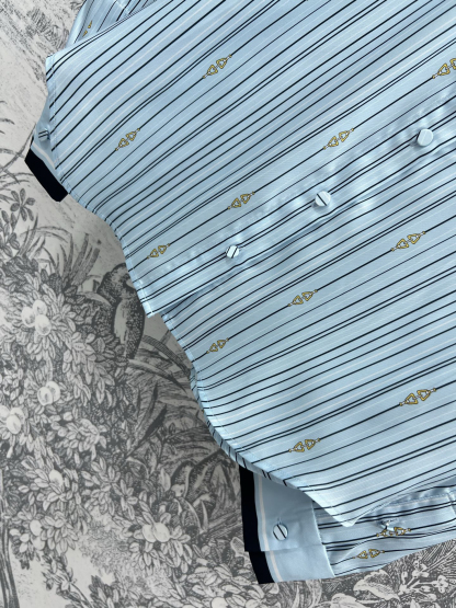 GUCC25SS Striped Saddle Button Pattern Lapel Shirt