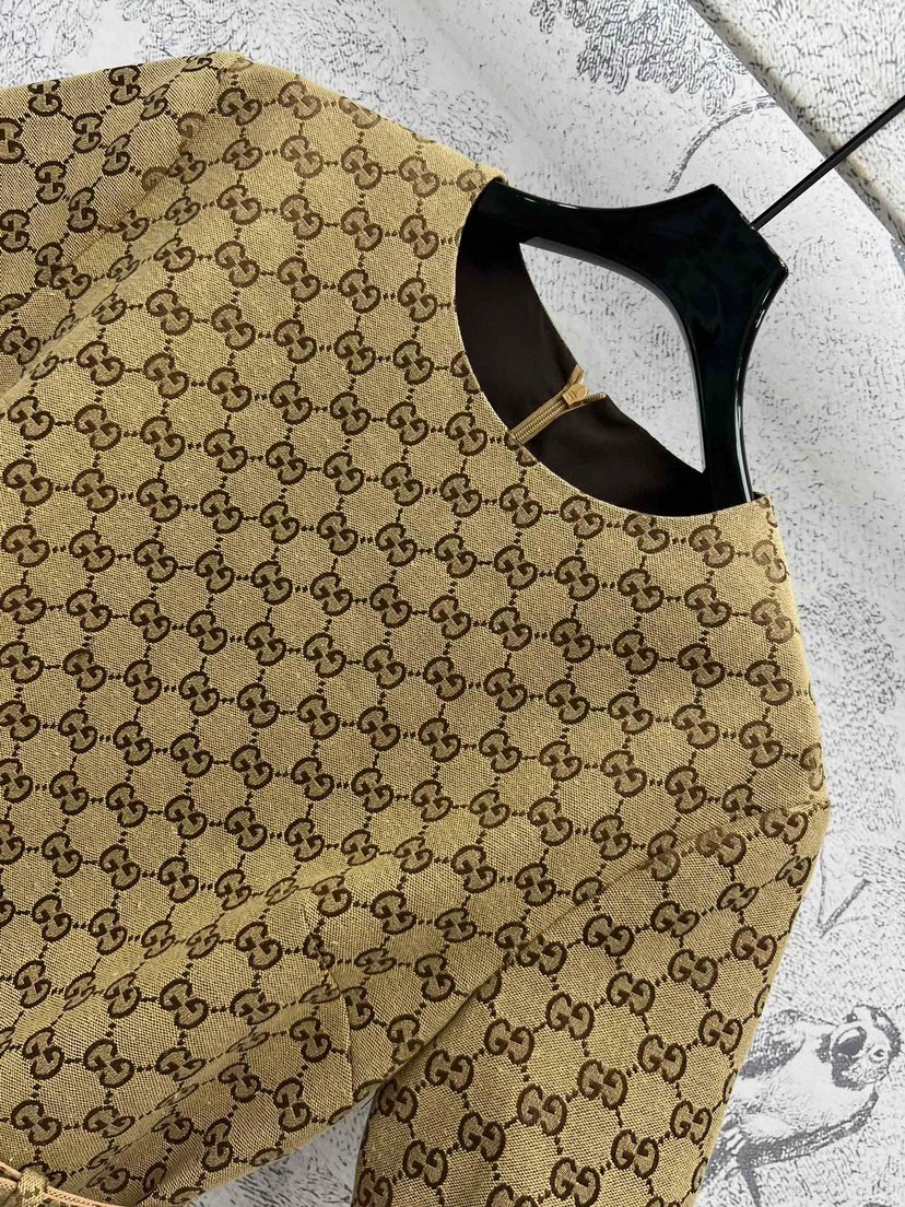 GUCC25SS Round Neck Short Sleeve Straight Dress