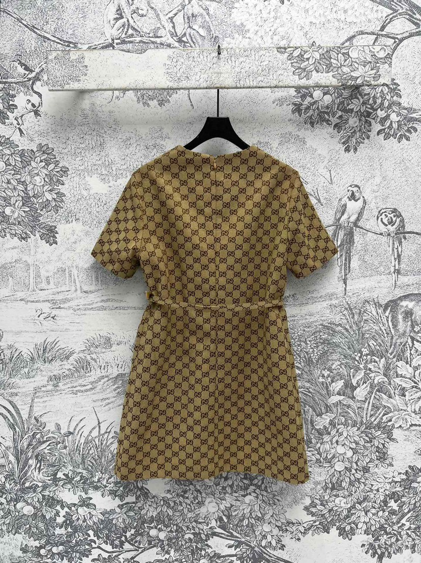 GUCC25SS Round Neck Short Sleeve Straight Dress