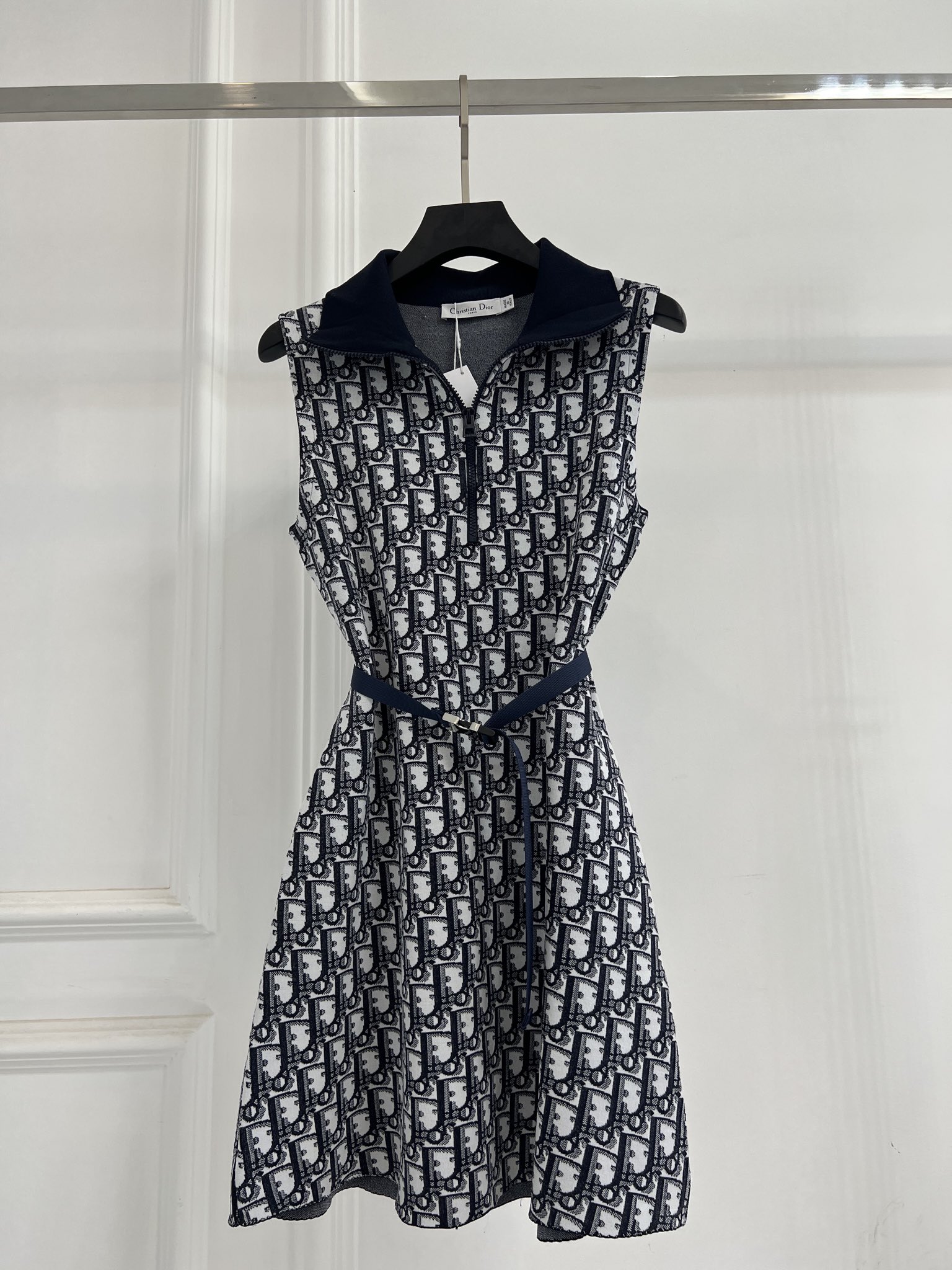 DIO Monogrammed Ribbed Neck Sleeveless Dress