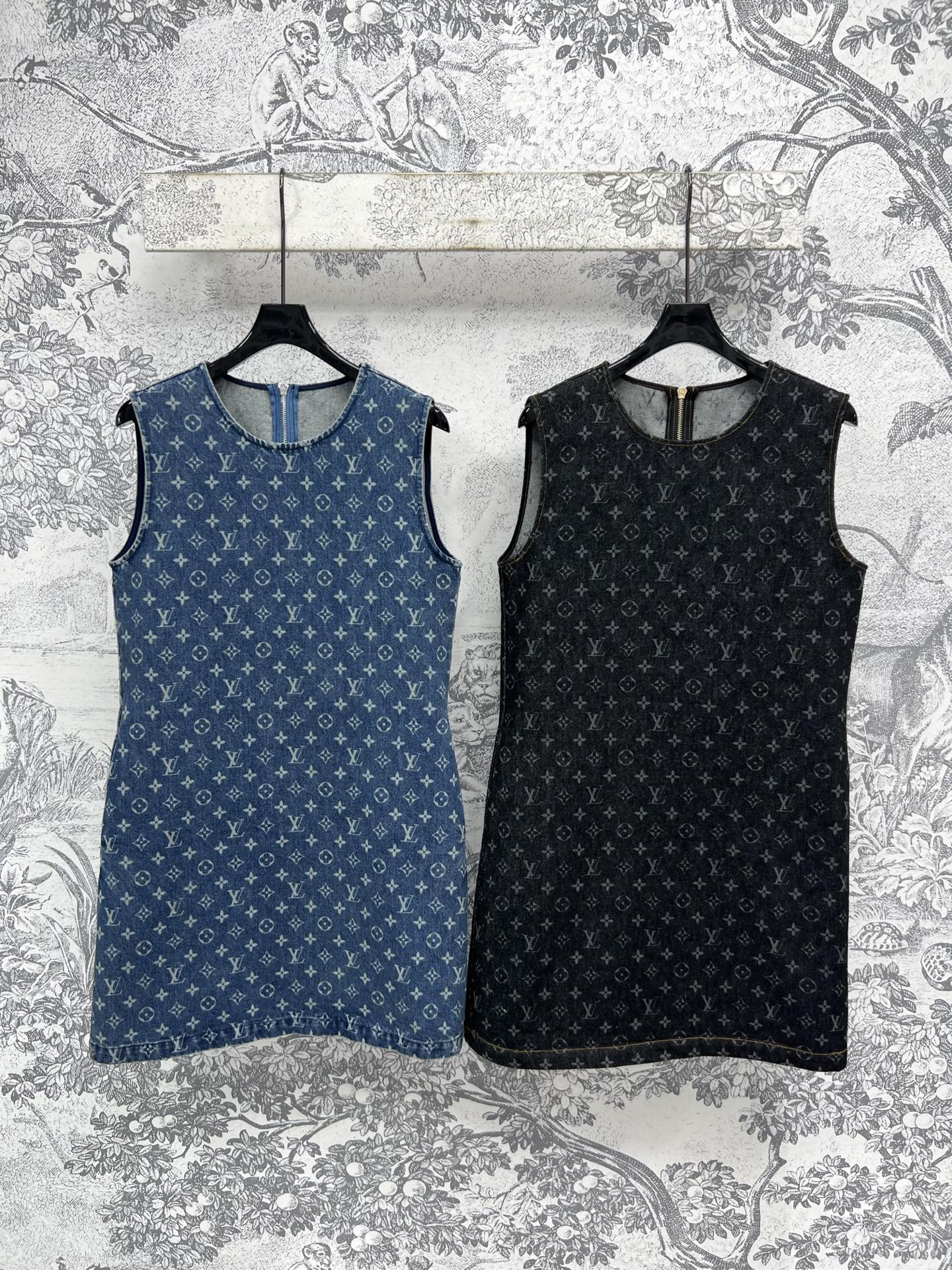 LU25SS Old Flower Denim Vest Dress