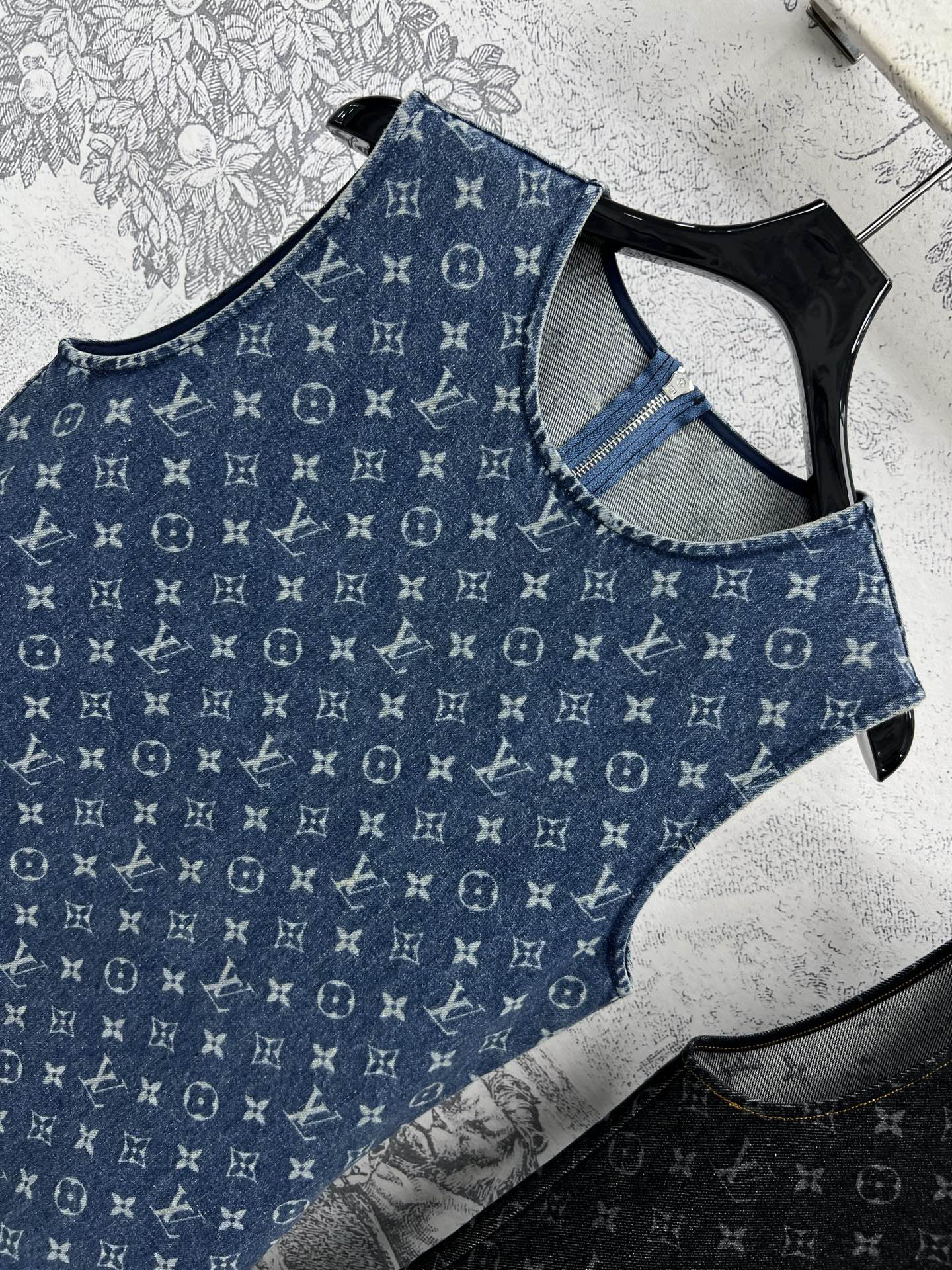LU25SS Old Flower Denim Vest Dress