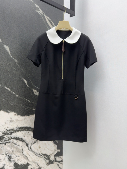 LU25SS Vintage French Doll Neck Black Dress