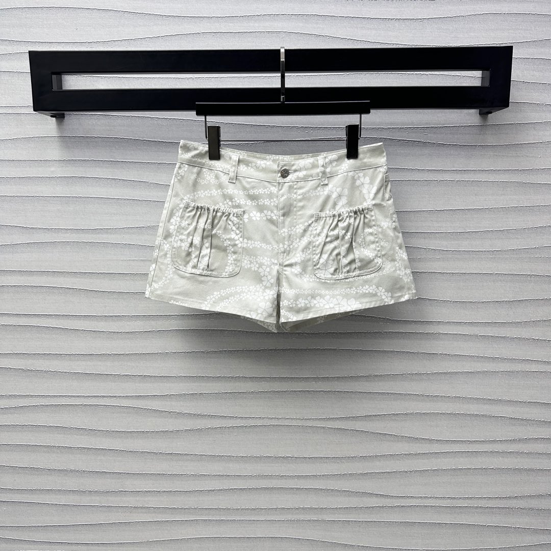 CHANE25SS Printed Pocket Denim Shorts
