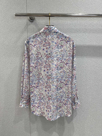 CHANE25SS Fish Graffiti Print Long Sleeve Shirt
