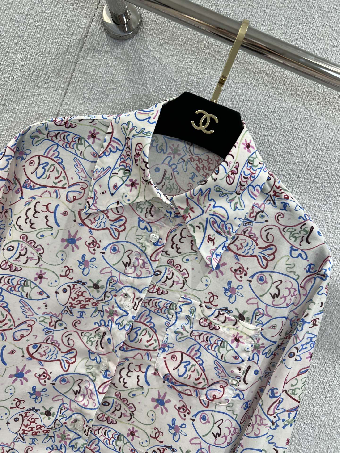 CHANE25SS Fish Graffiti Print Long Sleeve Shirt