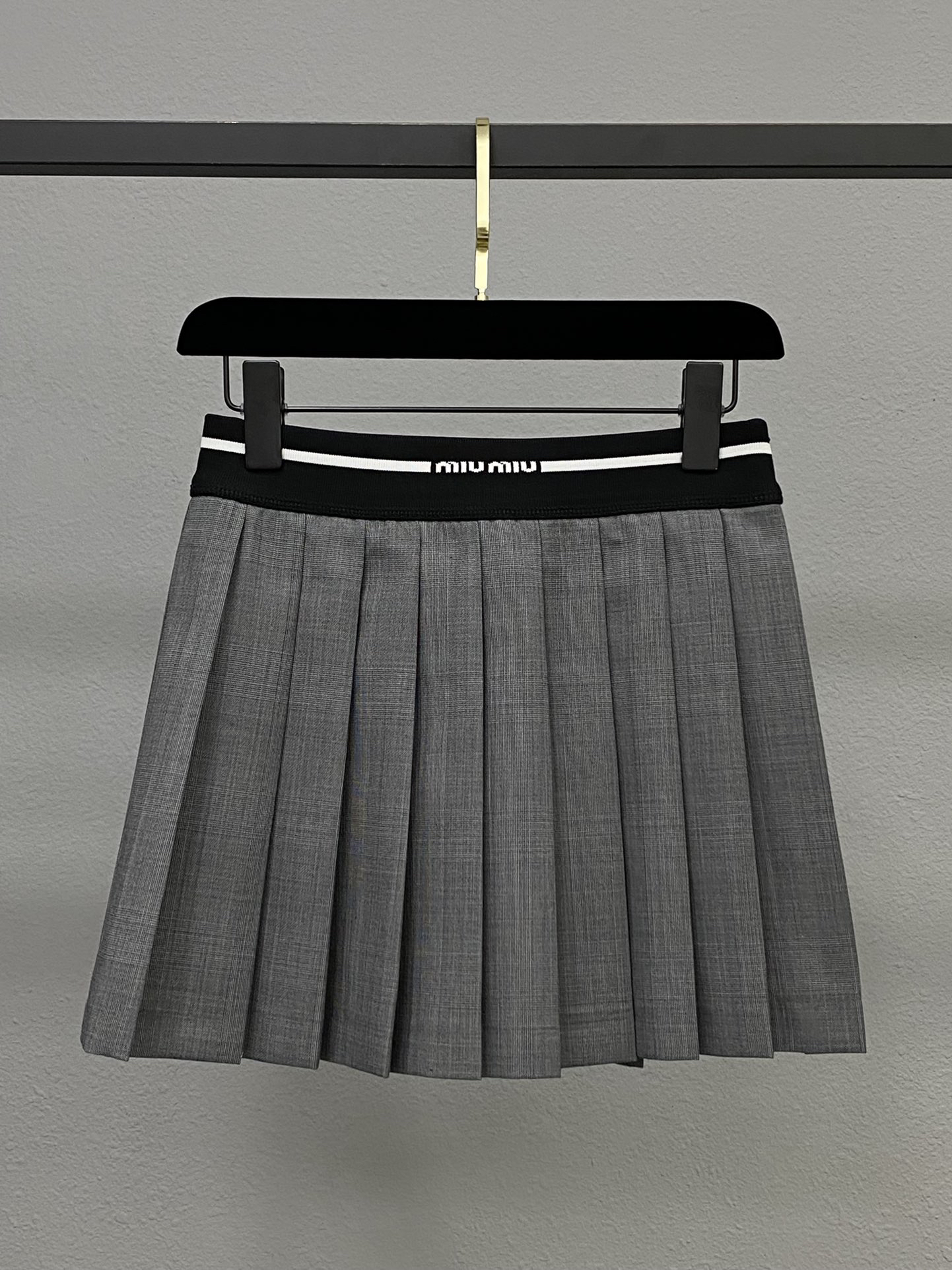 MIU Threaded Woven Letter Logo High Waisted Pleated Skirt