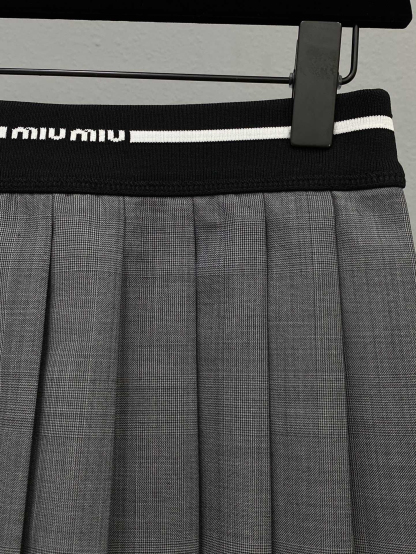MIU Threaded Woven Letter Logo High Waisted Pleated Skirt