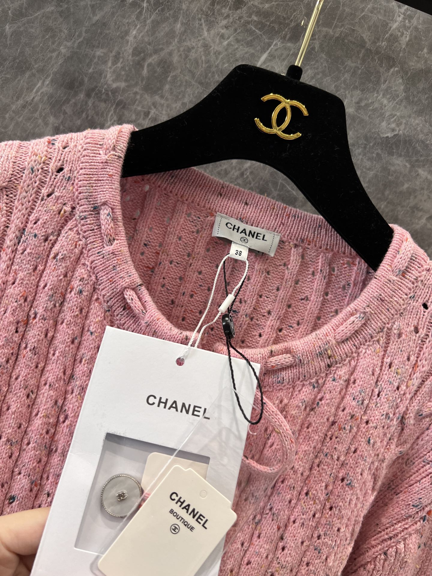 CHANE25SS Crafted Lace-Up Pink Cardigan