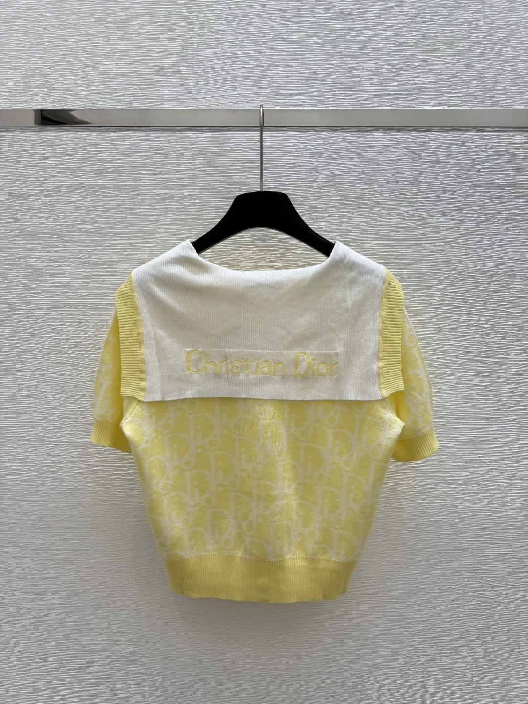 DIO25SS Navy Neck Lettered Jacquard Knit Short Sleeve