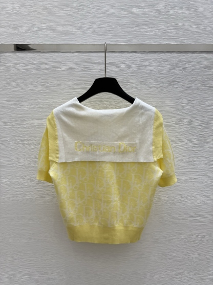 DIO25SS Navy Neck Lettered Jacquard Knit Short Sleeve