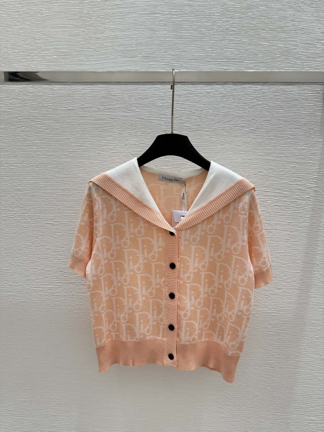 DIO25SS Navy Neck Lettered Jacquard Knit Short Sleeve