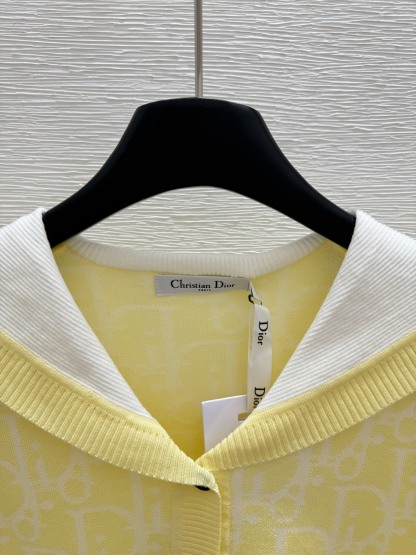 DIO25SS Navy Neck Lettered Jacquard Knit Short Sleeve