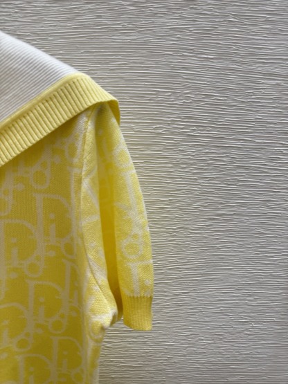 DIO25SS Navy Neck Lettered Jacquard Knit Short Sleeve