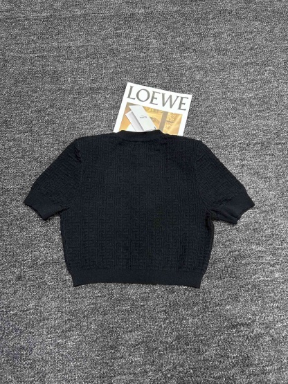 BAL Gold Thread Jacquard Round Neck Short Sleeve Cardigan