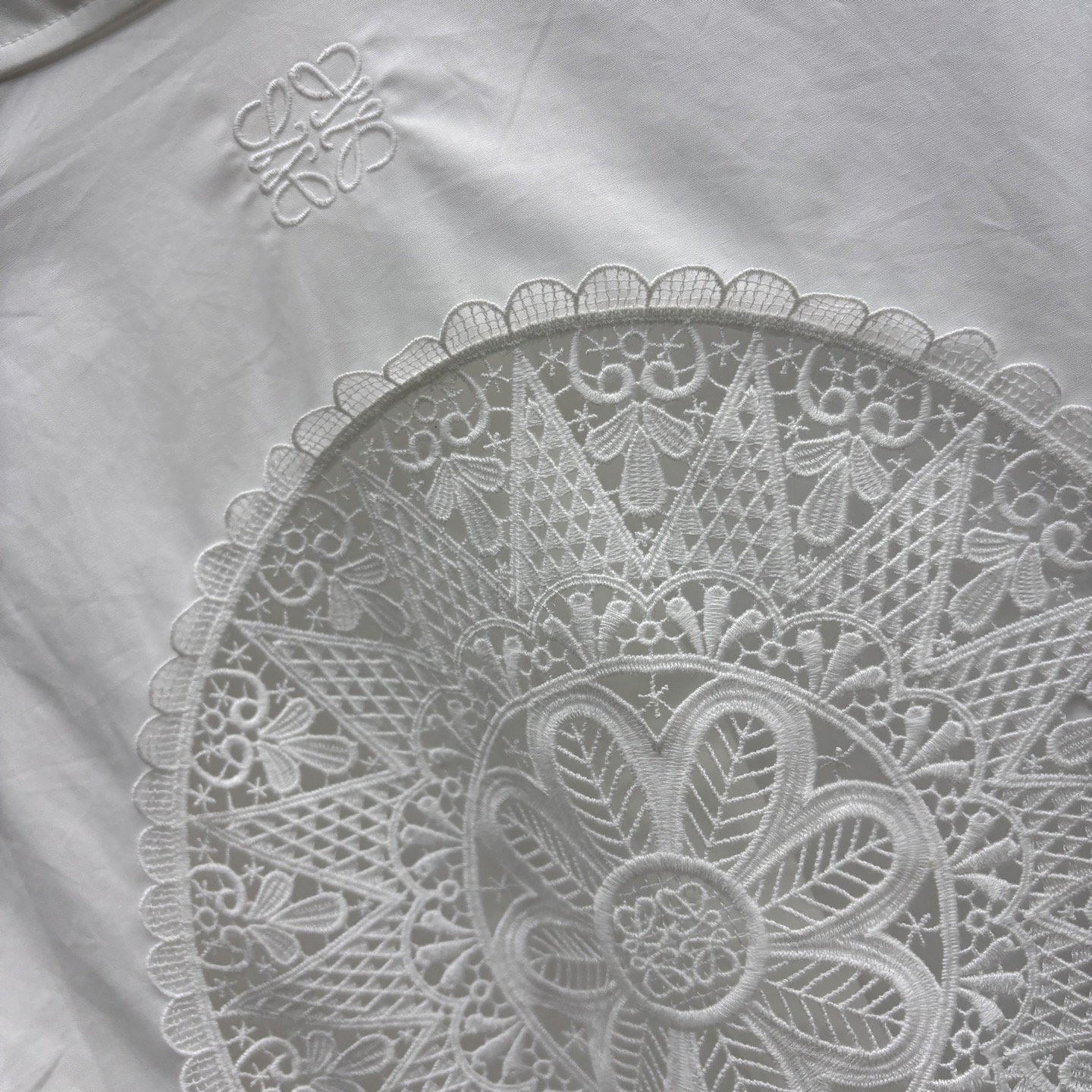 LOE25SS Hollow out lace patchwork shirt