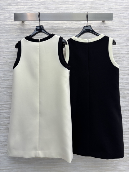 PRAD25SS Black and White Color Clash Vest Dress